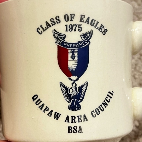 Vintage 1975 Boy Scout Coffee Mug Eagle Scout Quapaw Area Council BSA Ceramic - Picture 1 of 5